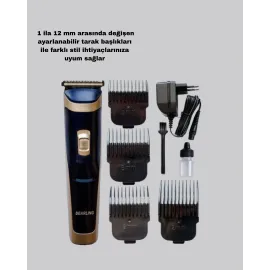 Profesyonel Şarjlı Saç ve Sakal Kesme Makinesi – Unisex, 12 mm Ayarlanabilir Başlık