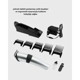 Şarjlı Saç Ve Sakal Kesme Makinesi – Paslanmaz Çelik Bıçak, Ayarlanabilir Başlık