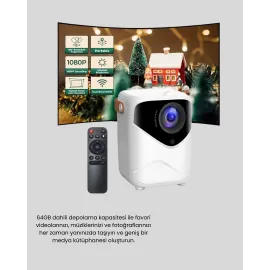 Taşınabilir 1080P Hd Akıllı Projektör – 64Gb Dahili Hafıza, 2Gb Ram, Uzaktan Kumandalı
