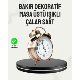 Nostaljik Büyük Boy Metal Masa Saati Bronz Kaplama ve Yüksek Sesli Alarm