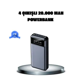 Powerbank 20000 mAh 4 Çıkışlı Hızlı Şarjlı ve LED Göstergeli