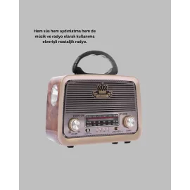 Eskitme Tasarımlı Ahşap Bluetooth Radyo LED Aydınlatmalı