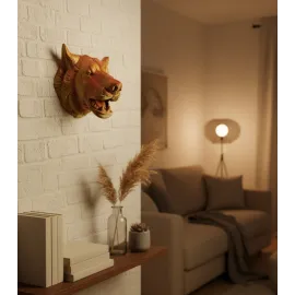 Altın Kaplama Görünümlü Kurt Duvar Süsü