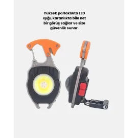 Çok Fonksiyonlu Anahtarlık Fener – Güçlü LED Işıklı, Şarjlı, Düdüklü ve Tornavidalı Mini El Feneri