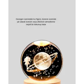 Ahşap Standlı Sarı Işıklı Dekoratif Küre Kız Figürü Tasarım