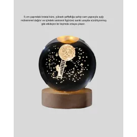 Ahşap Tabanlı 3D Astronot Küre Lamba Çocuk Odası ve Masa Üstü Dekor