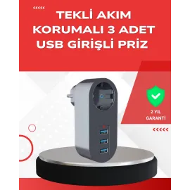 2500W Güç Destekli Akım Korumalı Priz – 3 Usb Çıkışlı