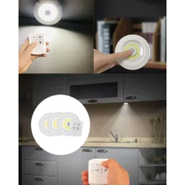 Çok Amaçlı Kullanım İçin Kablosuz Yapışkanlı 3 Lü Uzaktan Kumandalı Led Spot Lamba