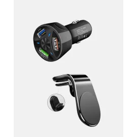 360° Döner Telefon Tutucu Ve 55W Hızlı Araç Şarj Aksesuar Seti