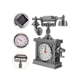 Vintage Telefon Tasarımlı Masa Saati Ve Çalar Saat Dekoratif Model