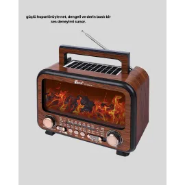 Alev Işığı Efektli Solar Bluetooth Hoparlör Radyo Destekli Taşınabilir Model