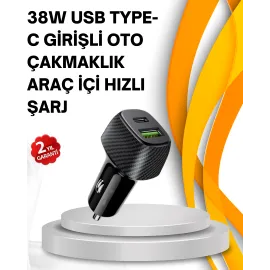 Kompakt Tasarımlı Type-C + Usb Girişli Araç Şarj Başlığı