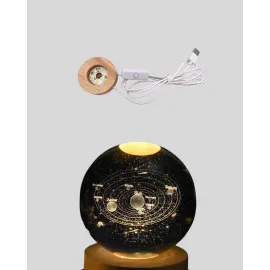 USB Bağlantılı Işıklı Kristal Küre Modern Ahşap Tabanlı Dekor