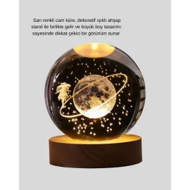 Ahşap Standlı Sarı Işıklı Dekoratif Küre Kız Figürü Tasarım