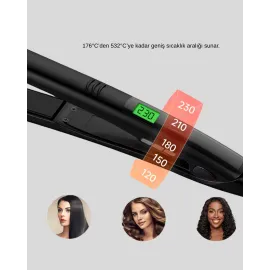 Isı Ayarlı Saç Düzleştirici Titanyum Seramik Plaka, Dijital Ekran