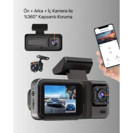 1080P Üç Kameralı Araç Kamerası Wi-Fi Destekli Park Modu Ve G-Sensörlü