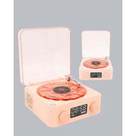 3-Ü-1 Gece Işığı Bluetooth Hoparlör Ve Dijital Saat Vintage Plak Çalar Tasarımlı