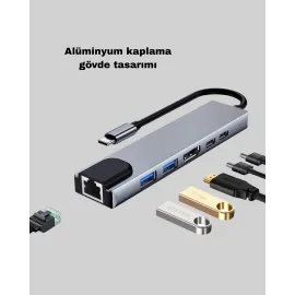 Alüminyum Kasalı MacBook USB-C Hub – 4K HDMI, USB 3.0, SD/TF Kart Girişi, PD Şarj Desteği
