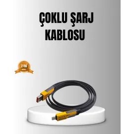 65W 4’ü 1 Arada Örgülü Hızlı Şarj Kablosu USB-C USB-A Çoklu Şarj Dayanıklı