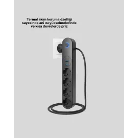 Led Anahtarlı Akım Korumalı Çoklu Priz 4 Priz 3 Usb Girişli