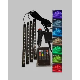 Rgb Araç İçi Led Aydınlatma 12V 48 Led Müzik Kontrollü 4 Şerit Set
