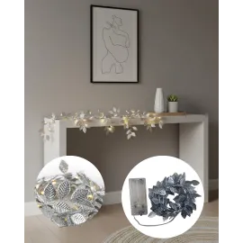 Yaldızlı Gümüş Yaprak Led Işık Pilli Dekoratif Ortam Ve Yılbaşı Aydınlatması