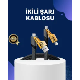 Örgülü Tasarım 4’Ü 1 Arada Usb-C Lightning Hızlı Şarj Kablosu