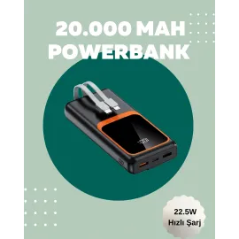 Dijital Ekranlı 20.000 Mah Powerbank | 22.5W Hızlı Şarj + Çoklu Bağlantı Seçeneği