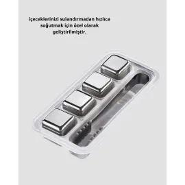 Paslanmaz Çelik Metal Buz Küpü Seti Sulandırmadan Soğutma Ve Klips Dahil