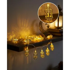 Ramazan Işıkları Pilli Altın Fener Tasarımlı Dekoratif Led Aydınlatma