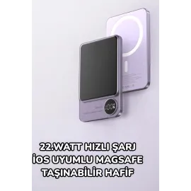 Ios Uyumlu 22.5W Hızlı Şarj Magsafe Powerbank Dijital Göstergeli 10.000 Mah