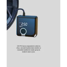 Dijital Ekranlı Şarjlı Hava Kompresörü 150 Psi Güçlü Motorlu