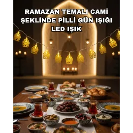 Dekoratif Ramazan Led Işık Pilli Cami Tasarımlı Zincir Aydınlatma
