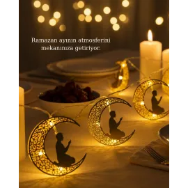 Secde Eden Adam Figürlü Ay Tasarımlı Ramazan Led Işık