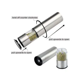 Elektrikli Baharat Öğütücü Pilli Paslanmaz Çelik Otomatik Tuz Karabiber Değirmeni