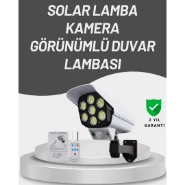 77 LED'li Güneş Enerjili Güvenlik Lambası ve Kukla Kamera – Hareket Sensörlü, 2400mAh Pilli