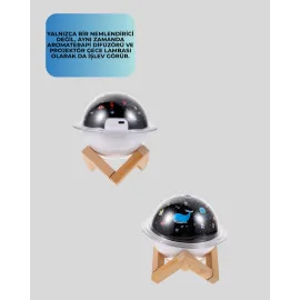 Projektör ışıklı ve aromaterapi destekli taşınabilir nemlendirici cihaz USB bağlantılı