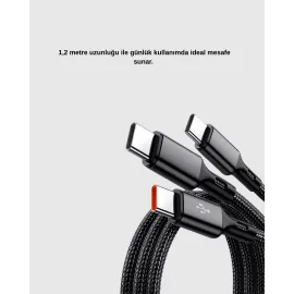 3’ü 1 Arada Şarj Kablosu Type-C iOS Android Uyumlu Hızlı ve Güvenli Şarj