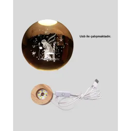 Küçük Prens Işıklı Küre Lamba Ahşap Taban Büyük Boy Hediyelik