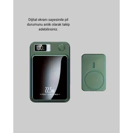 MagSafe Powerbank 10.000 mAh Kablosuz ve Dijital Ekranlı Hızlı Şarj Cihazı