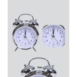 Dekoratif Yuvarlak Gümüş Sessiz Işıklı Masa Üstü Çalar Saat Alarmlı Ve Şık Tasarım