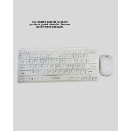 Kablosuz Klavye Mouse Seti Beyaz Q Klavye Tüm Cihazlara Uyumlu