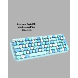 Kablosuz Retro Klavye ve Mouse Seti – 104 Tuşlu Sevimli Tasarım