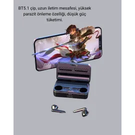 3500 mAh Şarj Kutulu Bluetooth 5.1 Kablosuz Kulaklık – Dokunmatik, Suya Dayanıklı