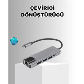 Alüminyum Kasalı Macbook Usb-C Hub – 4K Hdmi, Usb 3.0, Sd/tf Kart Girişi, Pd Şarj Desteği