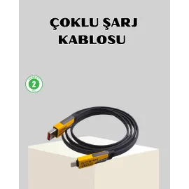 65W Çoklu Şarj Kablosu 4’ü 1 Arada Örgülü Hızlı Veri Aktarım USB-C USB-A