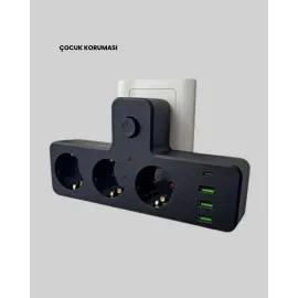 Usb Ve Type-C Portlu Anahtarlı Çoklu Priz Güç Ünitesi