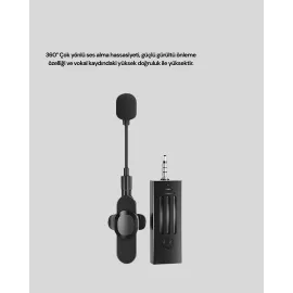 2.4 Ghz Kablosuz Yaka Mikrofonu – 60 Metre Menzil, Gürültü Azaltma, Type-C Şarjlı
