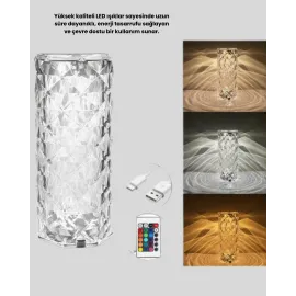 Kristal Tasarımlı Rgb Led Gece Lambası – Kumandalı, Renk Değiştiren Dekoratif Işık